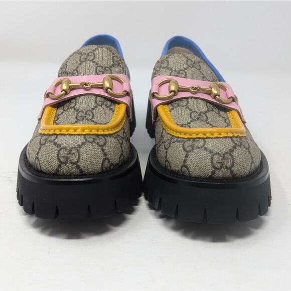 NEW Gucci GG supreme monogram cordovan lux lug sole horsebit loafer rainbow 36 - Picture 5 of 13